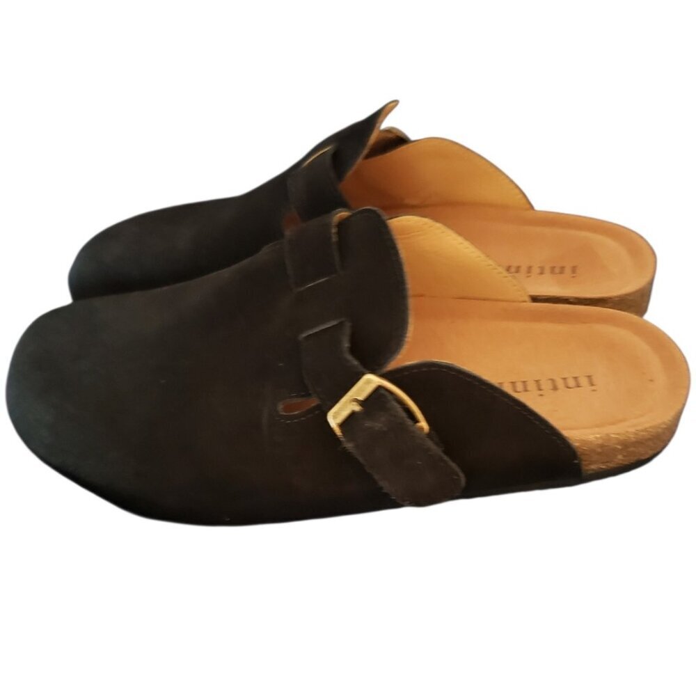 Intini Suede Slip-On Clogs W/Adjustable Buckle Strap & Cork Sole Blk Size 43/10 - Picture 9 of 10